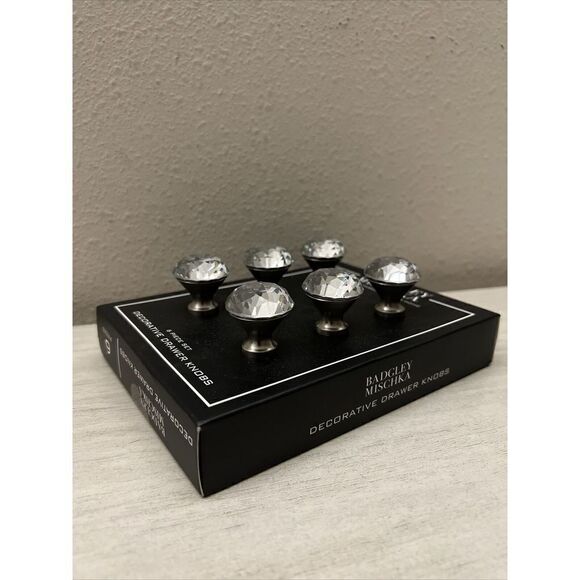 6 Badgley Mischka Faceted Round Crystal Drawer Knob Set Cabinet Door Pull Luxury - Picture 3 of 7